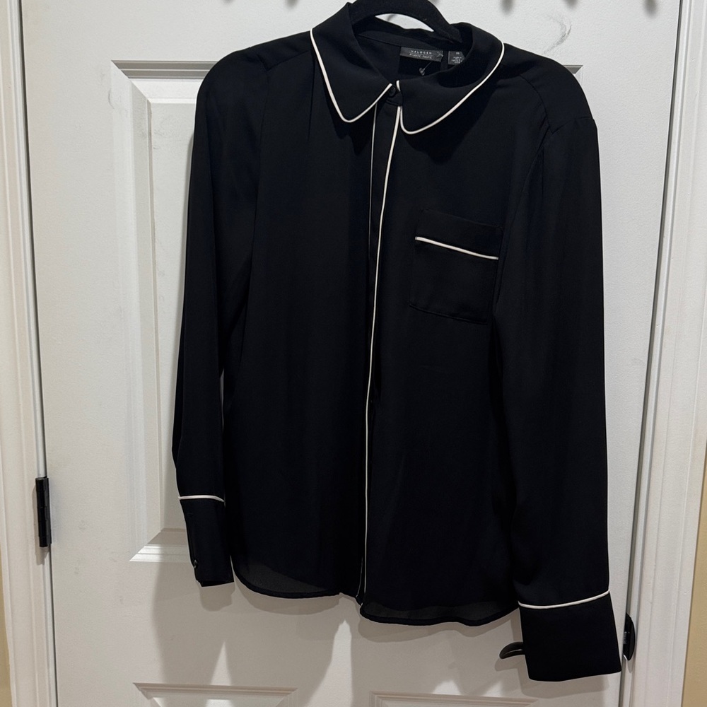 Halogen Black Blouse with White Piping